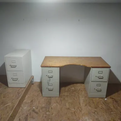 Three Metal File Cabinets With Custom Desk Top 