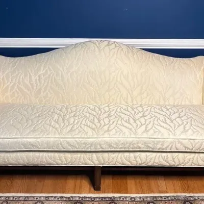 Vintage Drexel Heritage Ivory Jacquard Camelback Sofa
