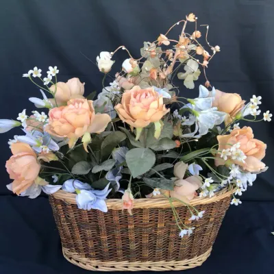 Large Artificial Rose & Lily Floral Arrangement in Woven Basket