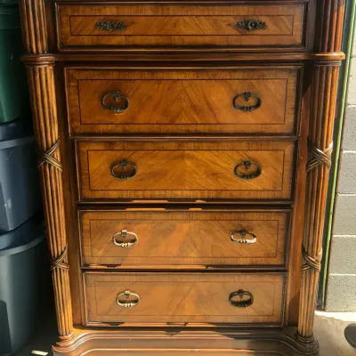 Ornate Five-Drawer Tall Chest with Carved Column Details