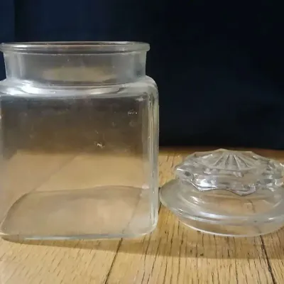 Clear Glass Square Storage Jar with Decorative Faceted Lid