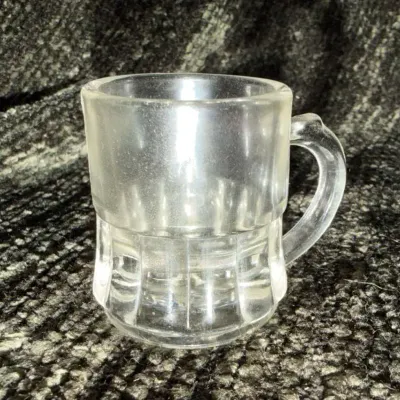 Miniature Clear Glass Stein Mug, Heavy Faceted Base and Handle, Approx. 4.5”