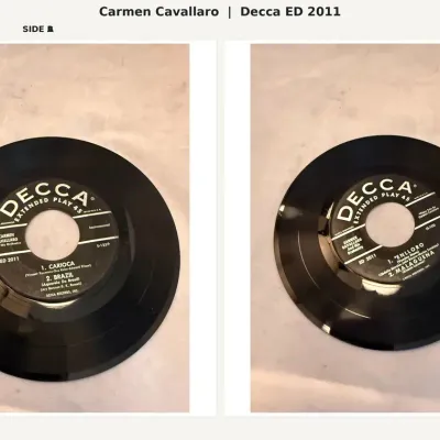 Carmen Cavallaro and His Orchestra “Carioca” / “Brazil” / “Enlloro” | Decca Extended Play 45 ED 2011