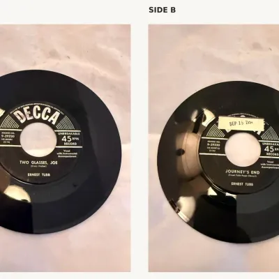 Ernest Tubb – “Two Glasses, Joe” / “Journey’s End” – Decca 45 RPM, No. 9-29220