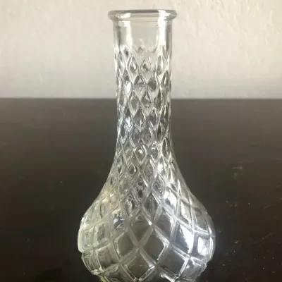 Vintage Clear Pressed-Glass Bud Vase, Diamond Lattice Pattern, Approx. 6" Tall