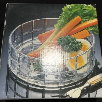 Crystal Nova “Dinner Party” Clear Glass Hostess Bowl, 6”, Japan