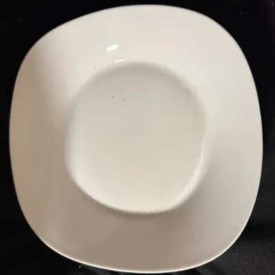 Vintage White Square Dinner Plate Rounded Corners Minimalist Ceramic Stoneware