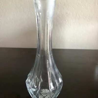 Clear Pressed Glass Fluted Bud Vase with Starburst Base