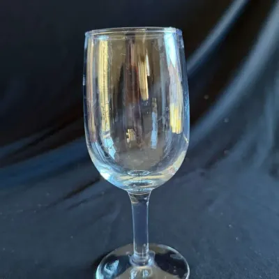 Clear Glass Stemmed Wine Glass, Small Tasting / Sherry Glass, Rounded Bowl with Ribbed Lower Bowl
