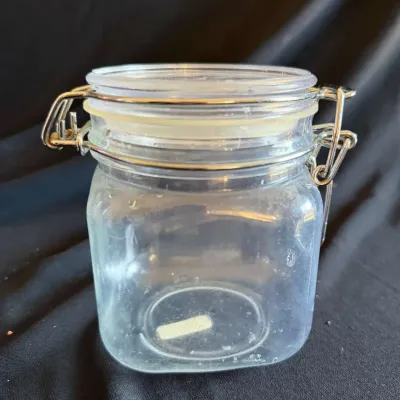 Clear Glass Square Clamp-Lid Storage Jar with Metal Bail Closure