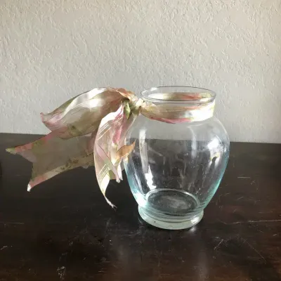 Large Clear Glass Vase with Pastel Floral Ribbon