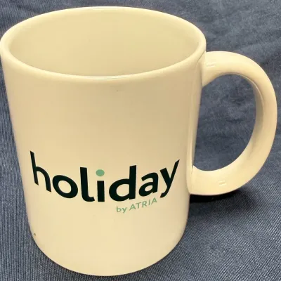 Holiday by Atria Promotional Ceramic Coffee Mug – Large White Logo Cup