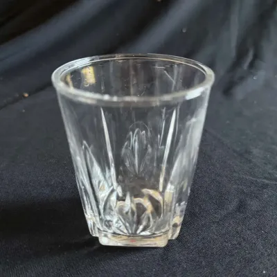 Clear Pressed Glass Shot Glass, Cut-Style Star Pattern, Tapered Whiskey / Cordial Glass