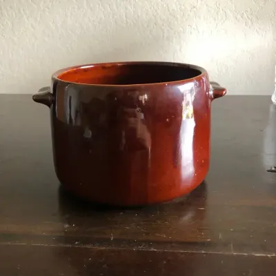 West Bend Brown Glazed Stoneware Crock with Side Handles