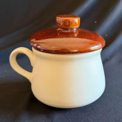 Cream Ceramic Lidded Mug with Amber Brown Glazed Lid