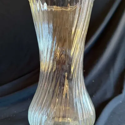 Vintage Clear Pressed Glass Vase with Fluted Hourglass Shape