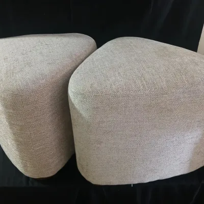 Pair of Upholstered Beige Square Ottomans