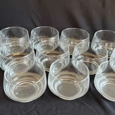 Set of 14 Vintage Clear Glass Dessert Bowls, Mid-Century Style Rounded Sherbet / Pudding Cups