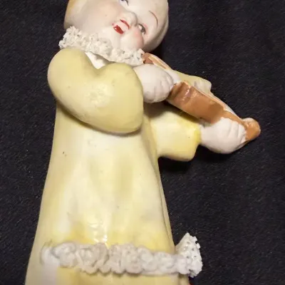 Vintage Japan Ceramic Girl Figurine Hugging a Teddy Bear, Approx. 5½”
