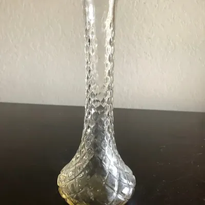 Vintage Clear Glass Bud Vase, Diamond Quilted Pattern, Flared Base, Approx. 9" Tall