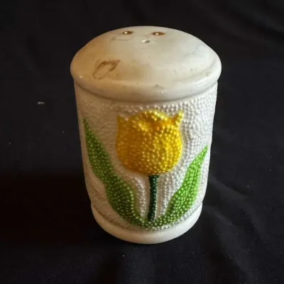 Vintage Otagiri Japan Ceramic Tulip Shaker, Hand Crafted, Textured Yellow Tulip on White