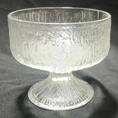 Vintage Clear Textured Glass Pedestal Dessert Bowl