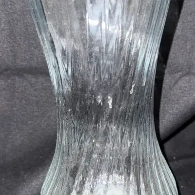 Vintage Clear Glass Swirl Ribbed Vase Flared Rim Bulb Base Flower Vase