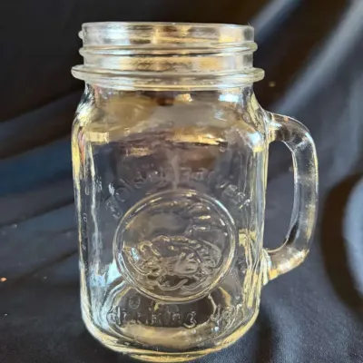 Clear Glass Mason Jar Mug with Handle – Embossed Design