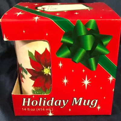 14 oz Christmas Holiday Poinsettia Ceramic Mug in Original Gift Box