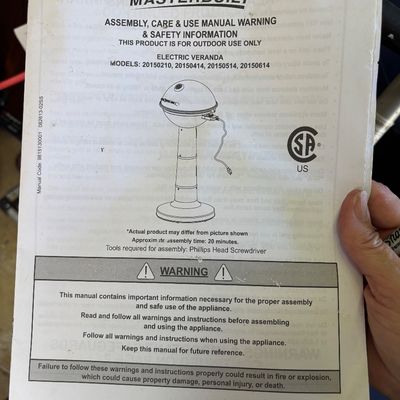 Sale Photo Thumbnail #39: New out of box. Masterbuilt Electric Veranda outdoor grill assembly, care, and use manual.