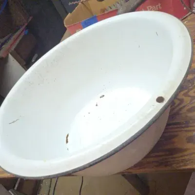 Vintage White Enamelware Basin 