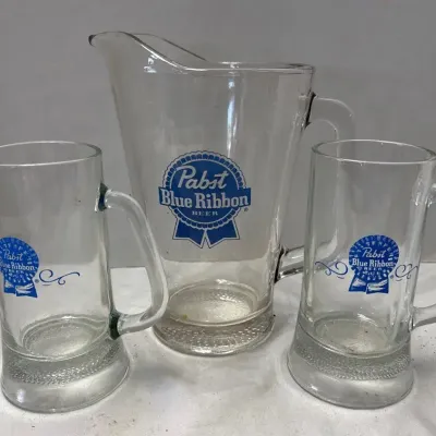 Pabst Blue Ribbon Pitcher And Mugs
