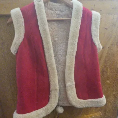 Red Suede Leather Vest Features a Sherpa Lining