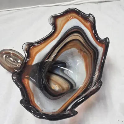 Vintage Hand-Blown Art Glass Cornucopia Bowl