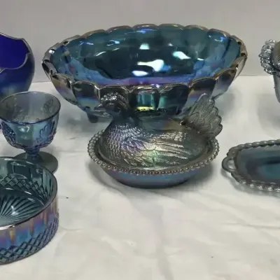 Blue Iridescent Carnival Glass Lot