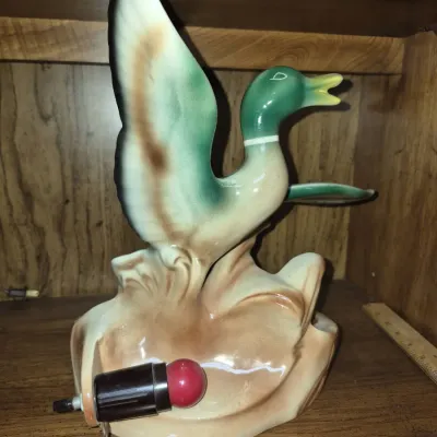 Sale Photo Thumbnail #29: Vintage ceramic mallard duck TV lamp with integrated Planter base and attached power cord.