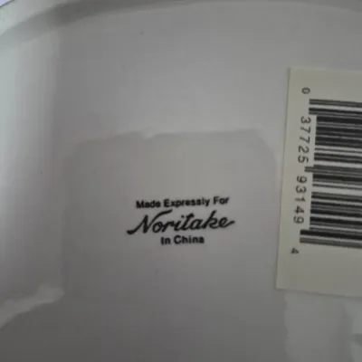 Sale Photo Thumbnail #807: Underside maker's mark reading "Made Expressly For Noritake In China" with a retail barcode label.