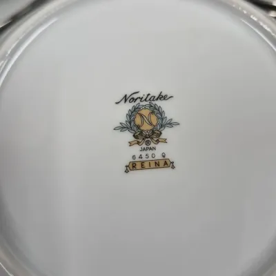 Sale Photo Thumbnail #357: Noritake china plate featuring the 'Reina' pattern stamp on the underside, pattern number 6450, made in Japan.