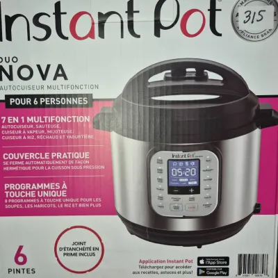 Sale Photo Thumbnail #550: Instant Pot Duo Nova 7-in-1 multi-use programmable pressure cooker, 6-quart capacity, in original retail box.