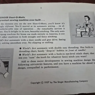 Sale Photo Thumbnail #55: Vintage 1957 Singer Slant-O-Matic sewing machine user manual or instructional booklet page.