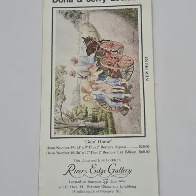 Sale Photo Thumbnail #514: Vintage art gallery promotional brochure featuring 'Goin' Home' print by Dona & Jerry Locklair from River's Edge Gallery.