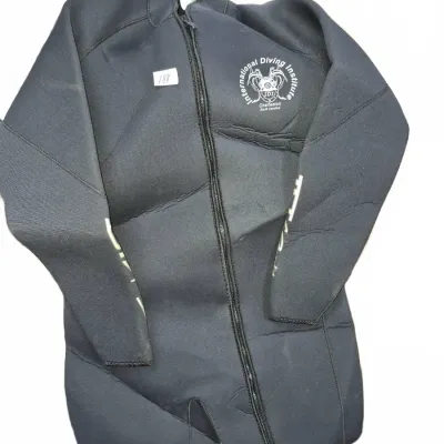 Sale Photo Thumbnail #324: Black International Diving Institute Charleston, SC full-length neoprene wetsuit with front zipper closure.