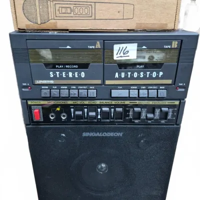 Sale Photo Thumbnail #191: Vintage Lonestar Singalodeon double cassette karaoke machine system, complete with a boxed uni-directional dynamic microphone MC-50.