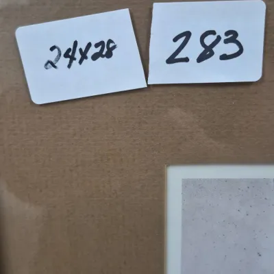 Sale Photo Thumbnail #494: Framed picture with a brown mat board, measures 24 by 28 inches, lot number 283.