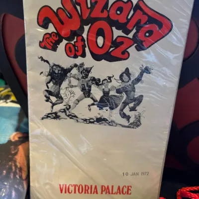 Vintage theatre program for "The Wizard of Oz" at Victoria Palace, dated January 10, 1972, preserved in plastic sleeve.