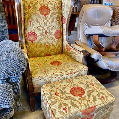 Sale Photo Thumbnail #291: Wingback chair and stool