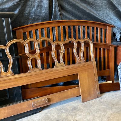 Sale Photo Thumbnail #292: Provincial headboard and mission style headboar and footboard