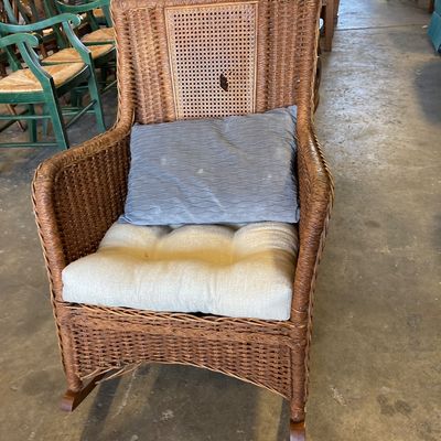 Sale Photo Thumbnail #268: Woven wicker and cane chair. Needs repair on cane.