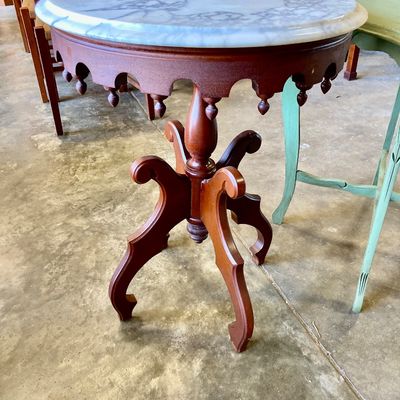 Sale Photo Thumbnail #272: Antique Victorian style round marble top parlor  table