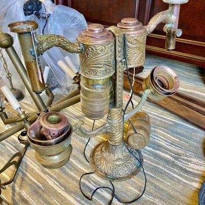 Sale Photo Thumbnail #303: Antique brass light fixture